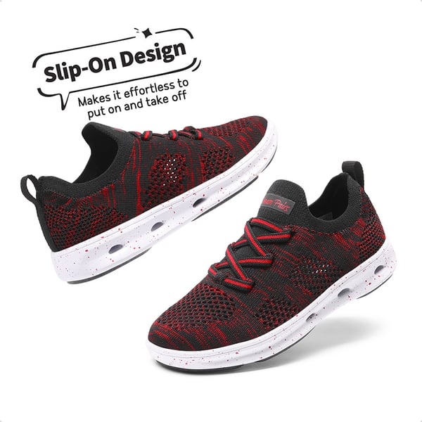 Knit Lightweight Slip-on Sneakers - BLACK RED - 3